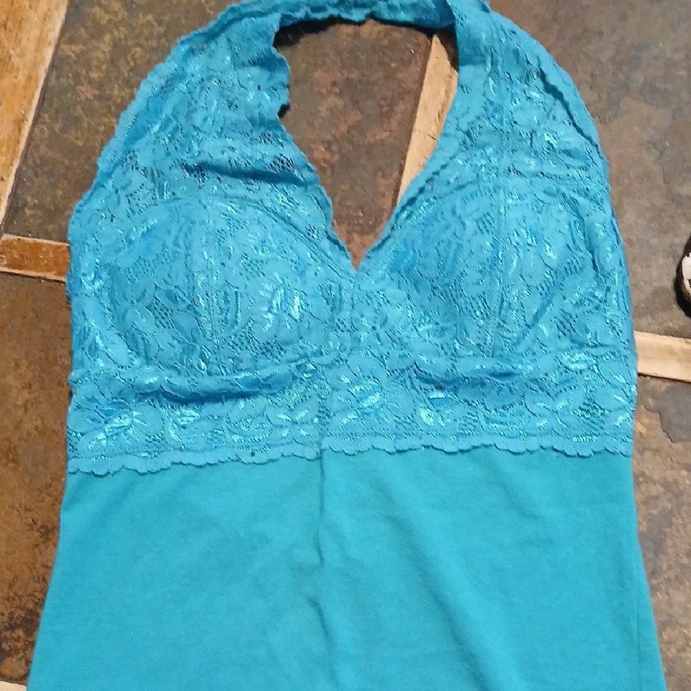 Elegant Lace Halter Top in Teal